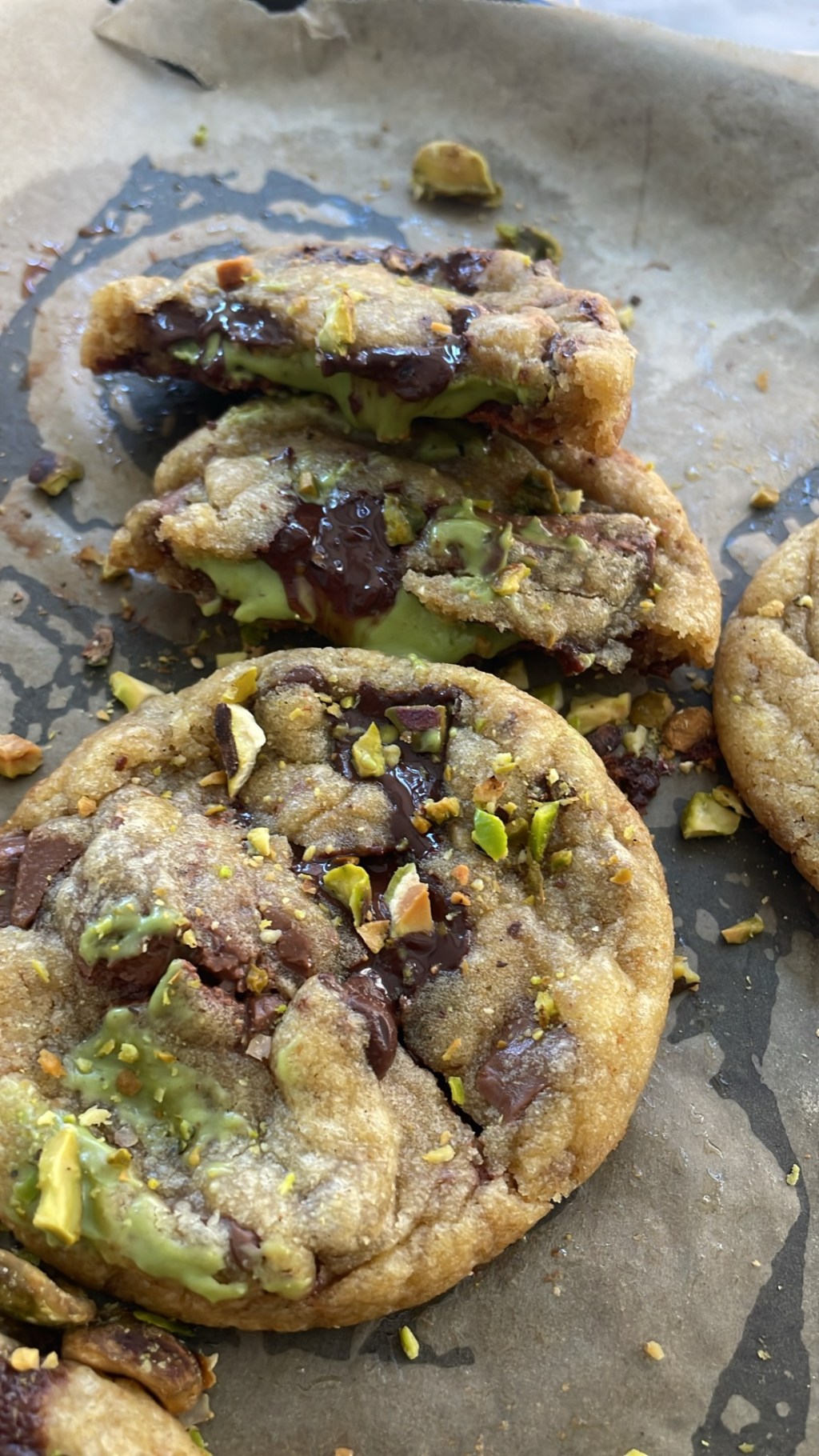 Brown Butter Chocolate Chunk Cookies with Pistachio Cream